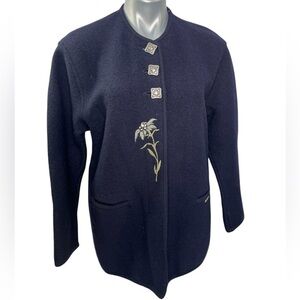 Vintage Geiger Collection Austria. Pure Boiled Wool Navy Embroidered Coat